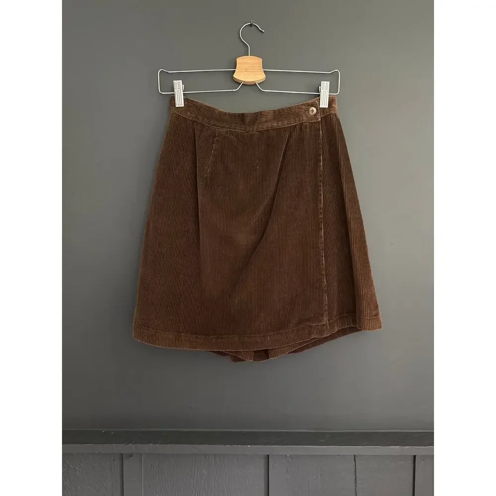 Vintage Academia Bridgewater Brown Corduroy Wrap Skort Skirt Short Size 10